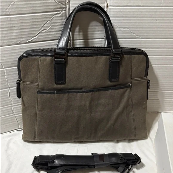 Tumi Beacon Hill Branch slim laptop coated canvas leather trim briefcase.